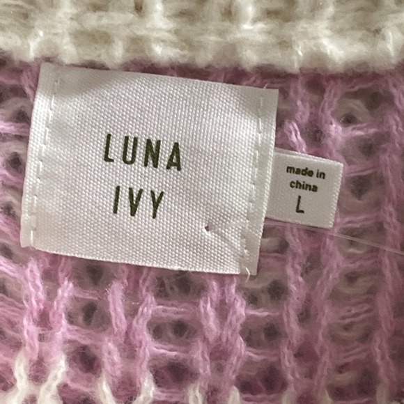 Luna Ivy Sweater Womens L Pink White Checkerboard Heart Thick Knit Pullover - Picture 5 of 9